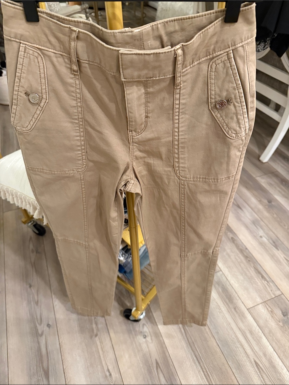 White House Black Market Beige Straight-Leg Utility Pants Pret-AT - Picture 2 of 9